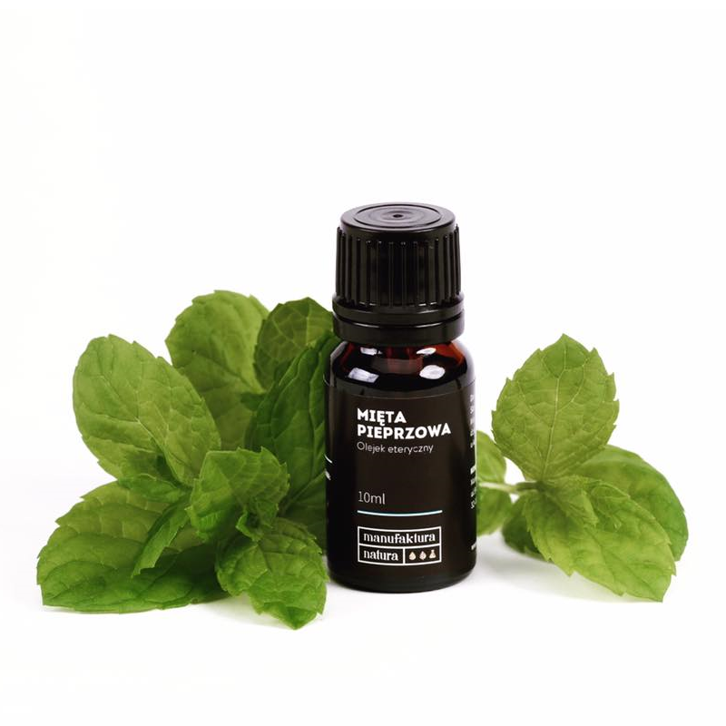 manufaktura-natura-naturalny-olejek-eteryczny-mieta-pieprzowa-5-ml-liscie-miety-butelka-z-olejkiem-na-jasnym-tle
