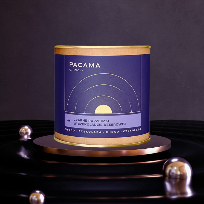 elegancka puszka pacama choco czarne porzeczki w czekoladzie deserowej 150g