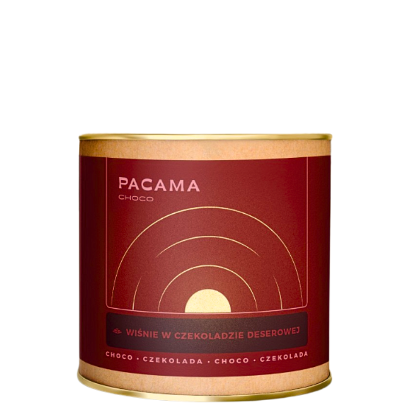 wiśnie w czekoladzie deserowej w metalowej puszce pacama choco