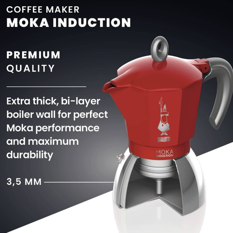 przekrój techniczny kawiarki Bialetti New Moka Induction 6tz – grubość ścianki 3,5 mm