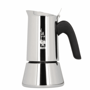 Bialetti New Venus 4 filiżanki – stalowa kawiarka na indukcję, gaz i ceramikę. Elegancki design, 170 ml pojemności i nowy kształt z grubszym dnem.