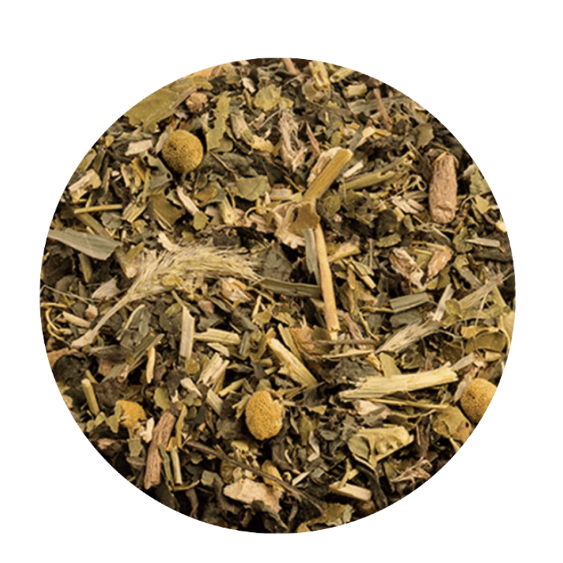 zbliżenie na sypaną mieszankę ziół bless no stress brown house tea 50g