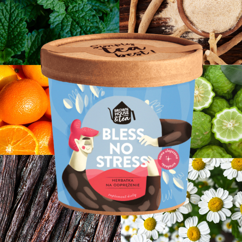 bless no stress brown house tea 50g ziołowa herbatka z adaptogenami i naturalnymi składnikami