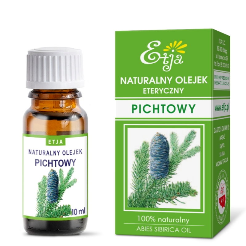olejek eteryczny pichtowy Etja 10 ml z opakowaniem do aromaterapii, inhalacji i kominka