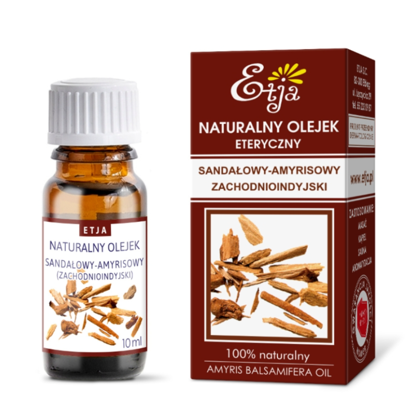 naturalny olejek eteryczny sandałowy amyrisowy Etja 10 ml do kominka, dyfuzora i pielęgnacji skóry